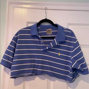 blue and white stripped distressed polo cropped tee